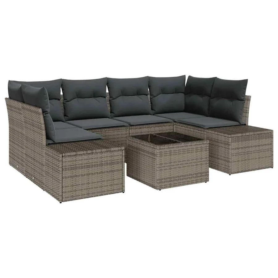 Ensemble de canapé de jardin avec coussin 8 pcs Gris polyrotin - 2