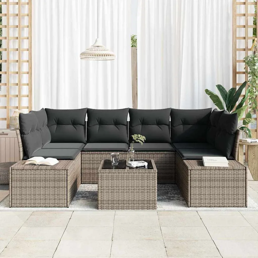Ensemble de canapé de jardin avec coussin 8 pcs Gris polyrotin - 3