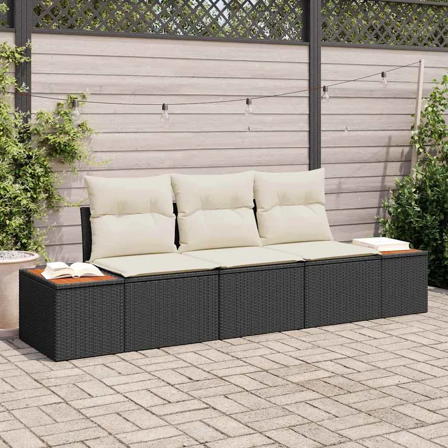 Ensemble de canapé de jardin avec coussin 3 pcs Noir polyrotin