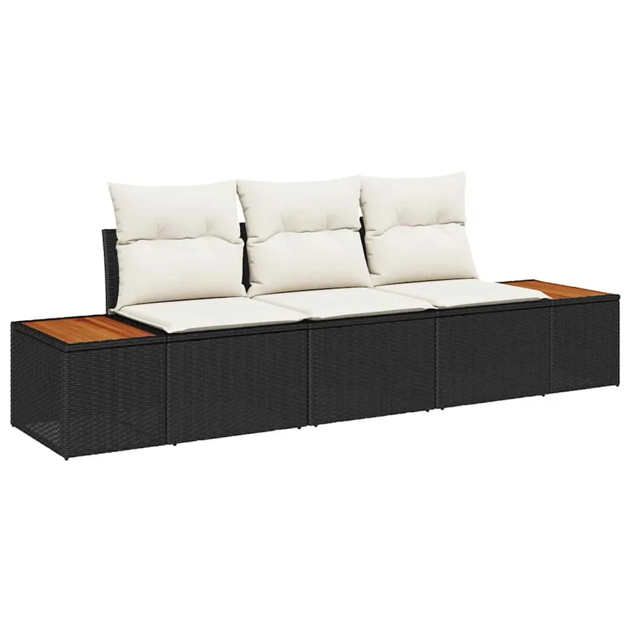 Ensemble de canapé de jardin avec coussin 3 pcs Noir polyrotin - 2