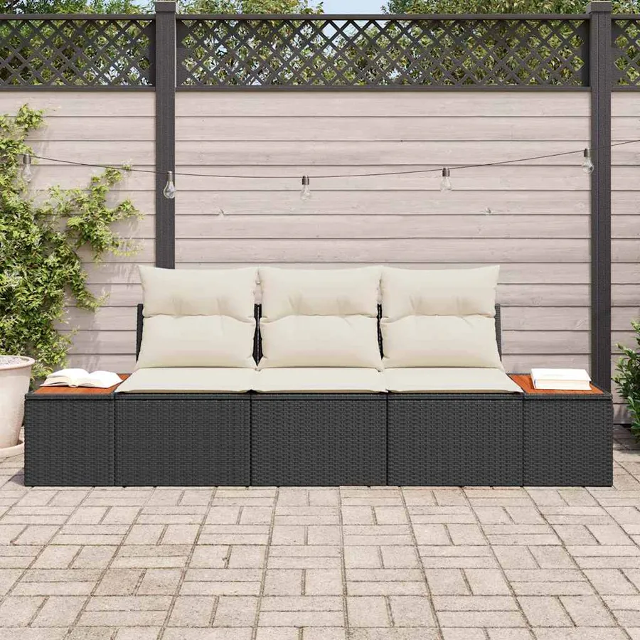 Ensemble de canapé de jardin avec coussin 3 pcs Noir polyrotin - 3