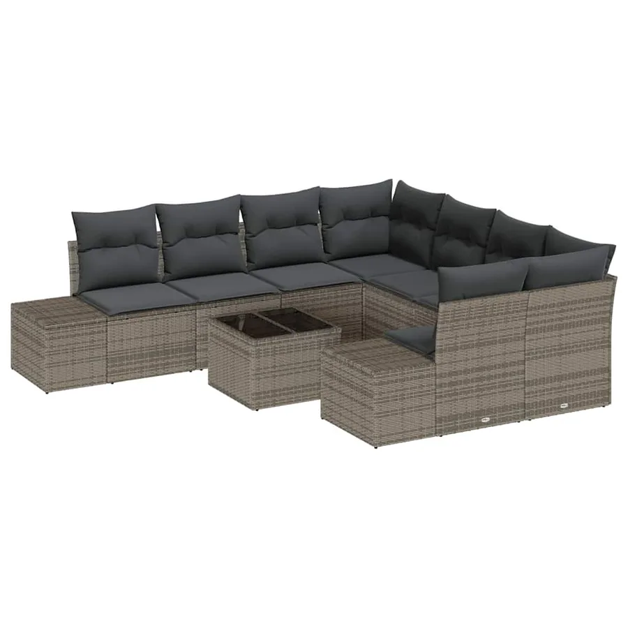 Ensemble de canapé de jardin avec coussin 9 pcs Gris polyrotin - 2