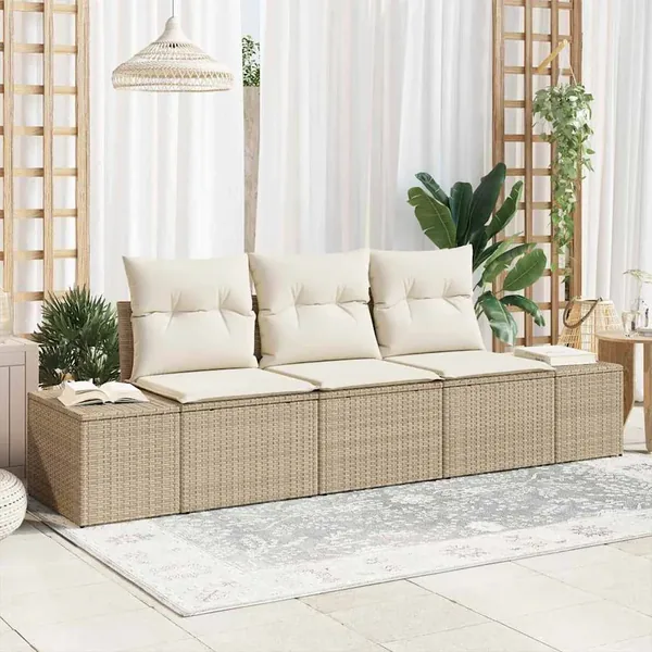 Ensemble de canapé de jardin 3 pcs Beige et crème polyrotin