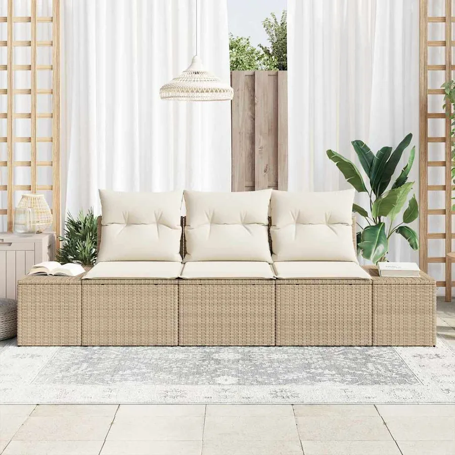 Ensemble de canapé de jardin 3 pcs Beige et crème polyrotin - 3