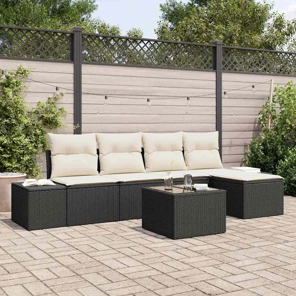 Ensemble de canapé de jardin 5 pcs Marron et Crème polyrotin