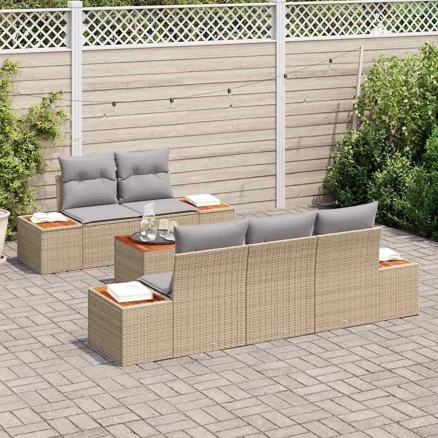 Ensemble de canapé de jardin 6 pcs Beige Poly rotin - 3