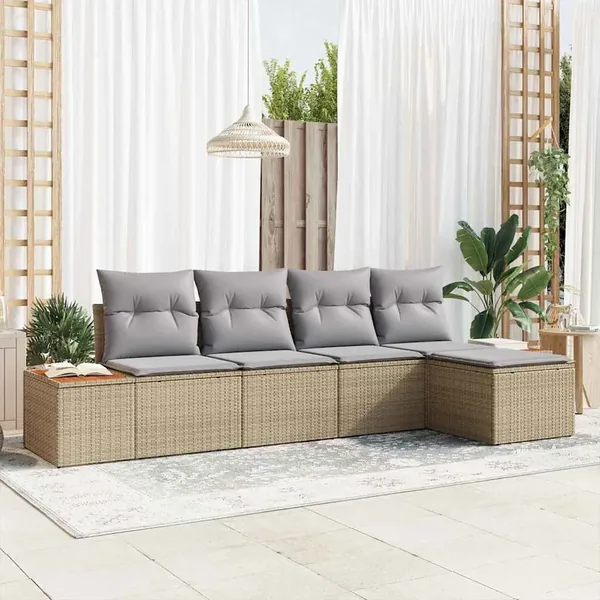 Ensemble de canapé de jardin 5 pcs Beige Poly rotin