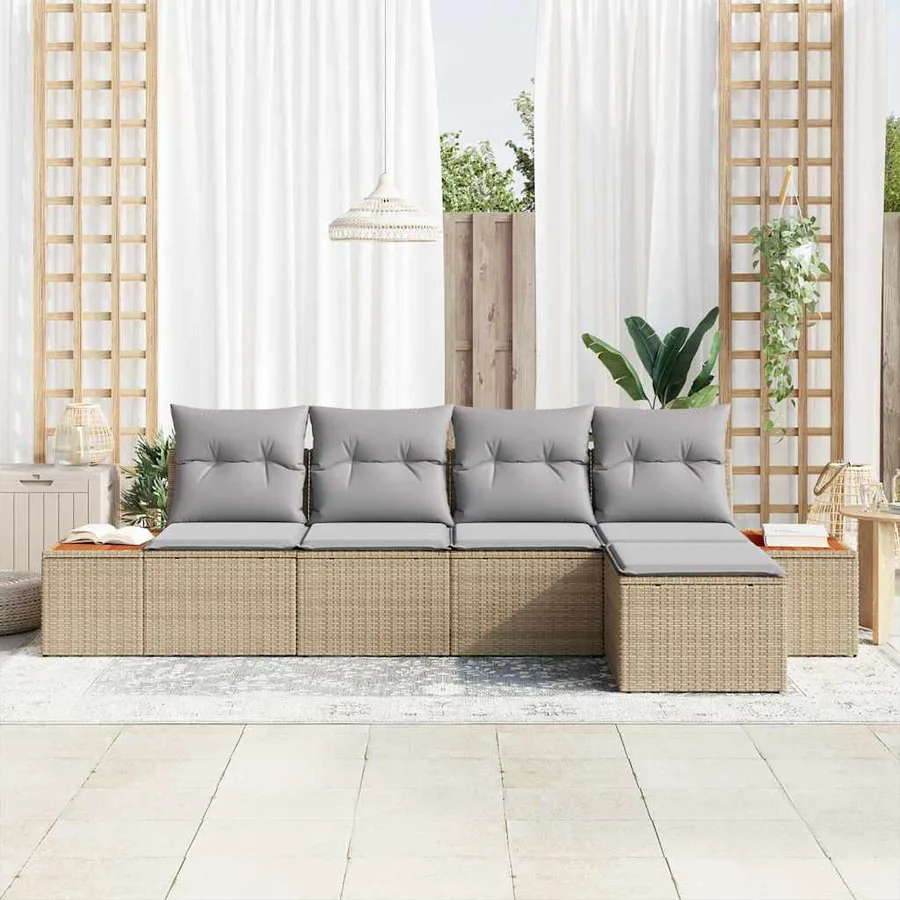 Ensemble de canapé de jardin 5 pcs Beige Poly rotin - 3