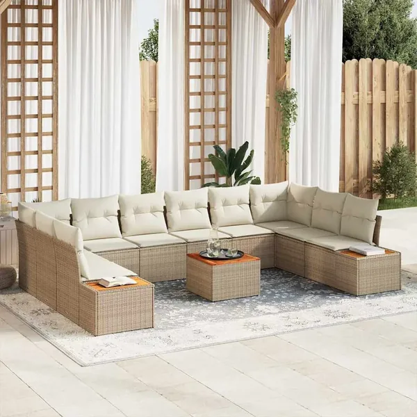 Ensemble de canapé de jardin 11 pcs Beige Poly rotin