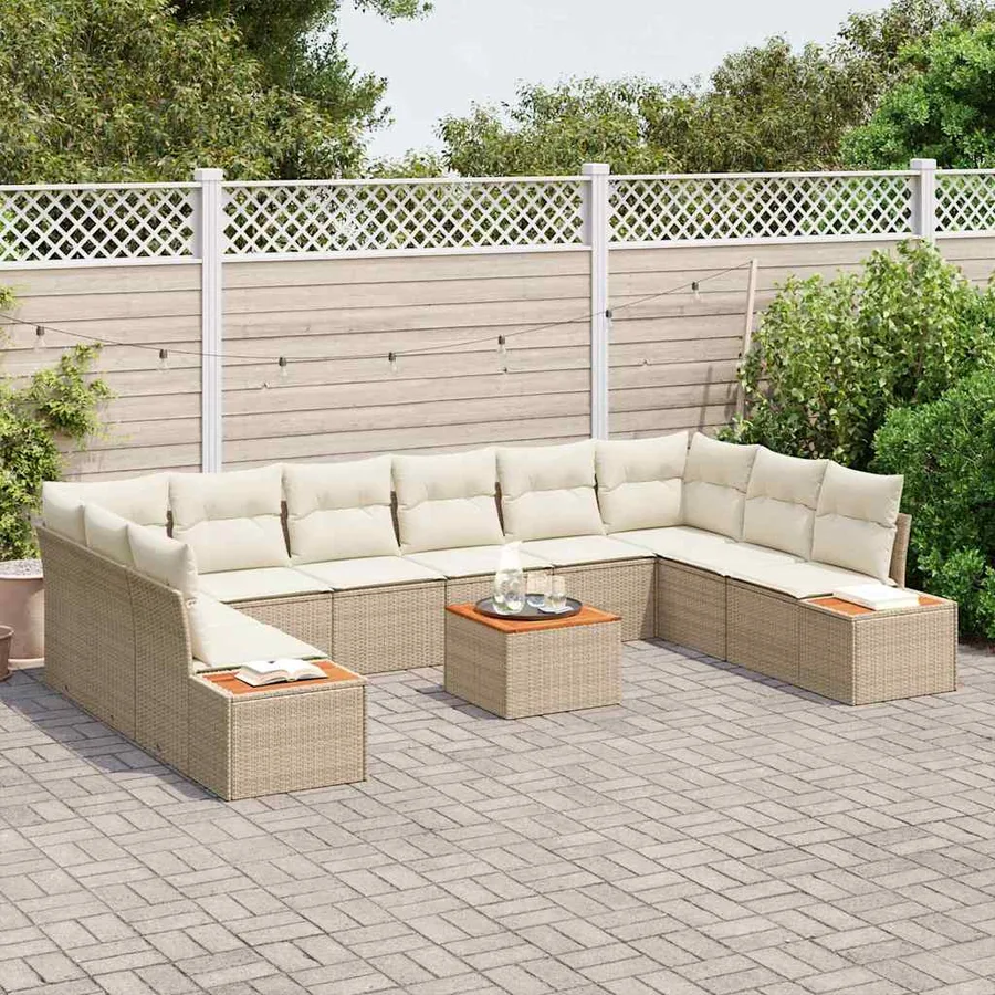 Ensemble de canapé de jardin 11 pcs Beige Poly rotin - 3