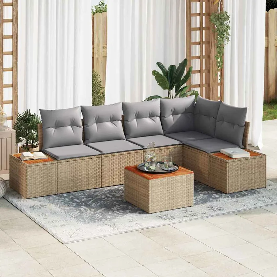 Ensemble de canapé de jardin 6 pcs Beige Poly rotin
