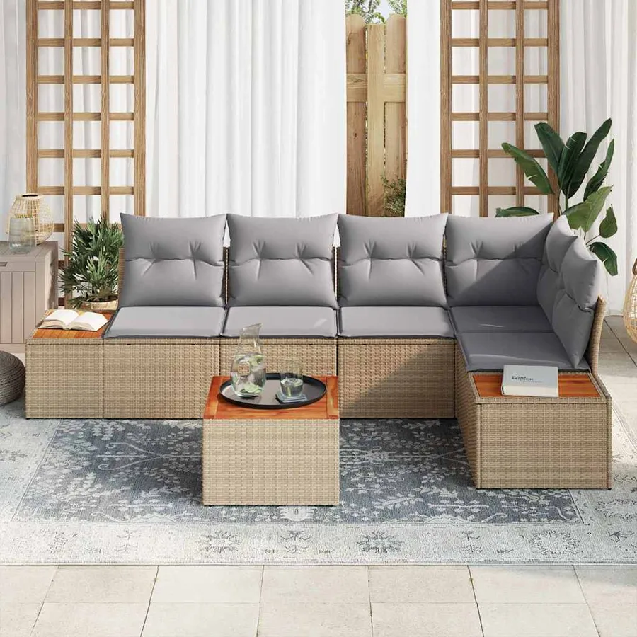 Ensemble de canapé de jardin 6 pcs Beige Poly rotin - 3