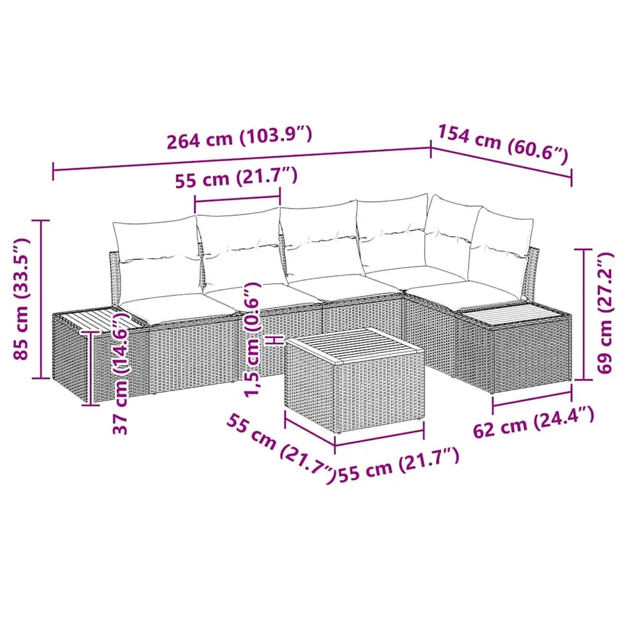 Ensemble de canapé de jardin 6 pcs Beige Poly rotin - 9