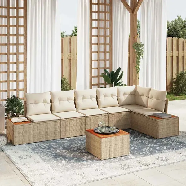 Ensemble de canapé de jardin 7 pcs Beige Poly rotin