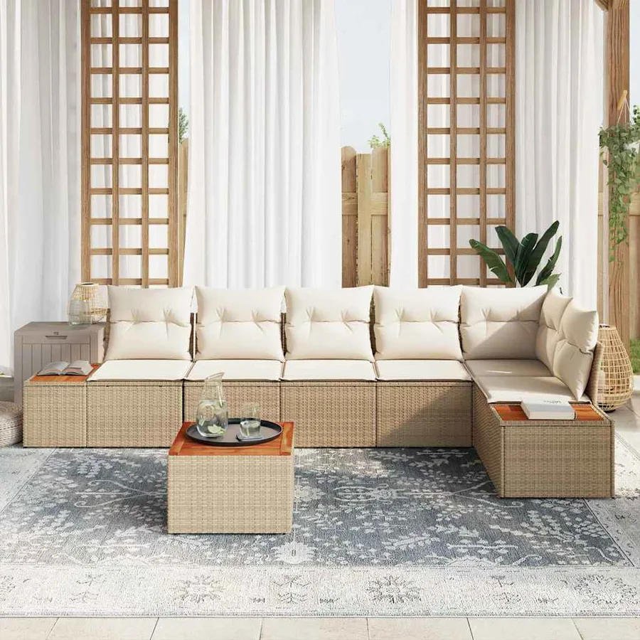 Ensemble de canapé de jardin 7 pcs Beige Poly rotin - 3