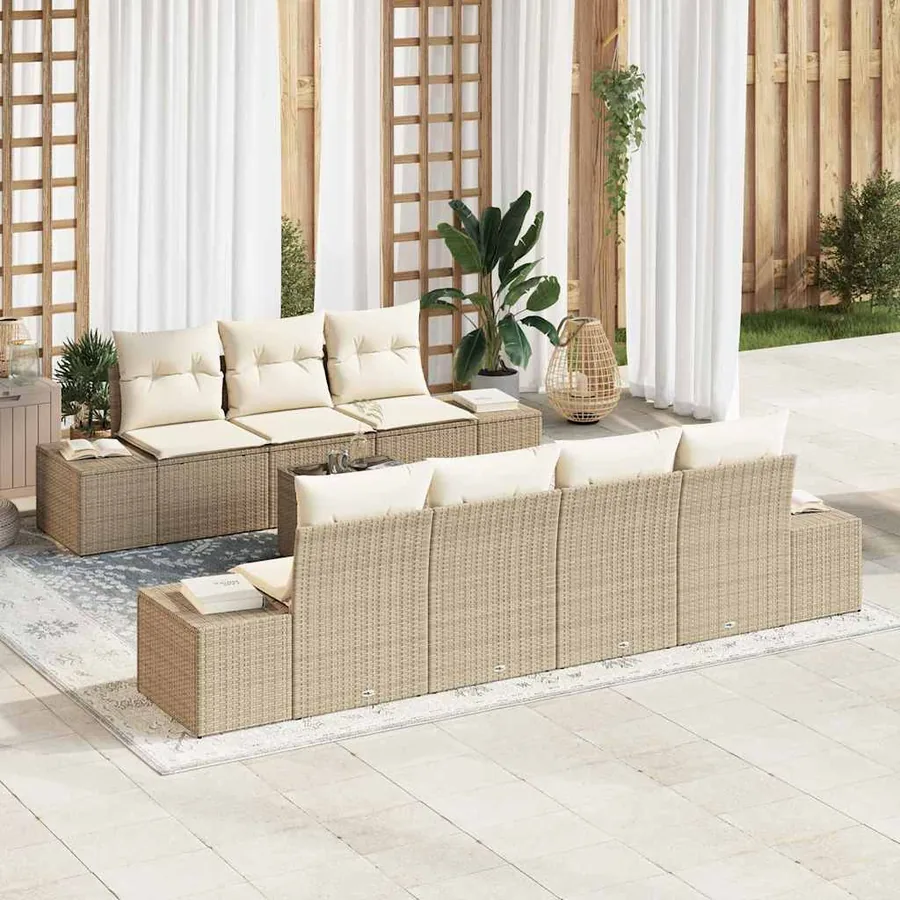 Ensemble de canapé de jardin 8 pcs Beige et crème polyrotin