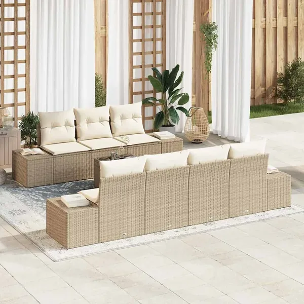 Ensemble de canapé de jardin 8 pcs Beige et crème polyrotin