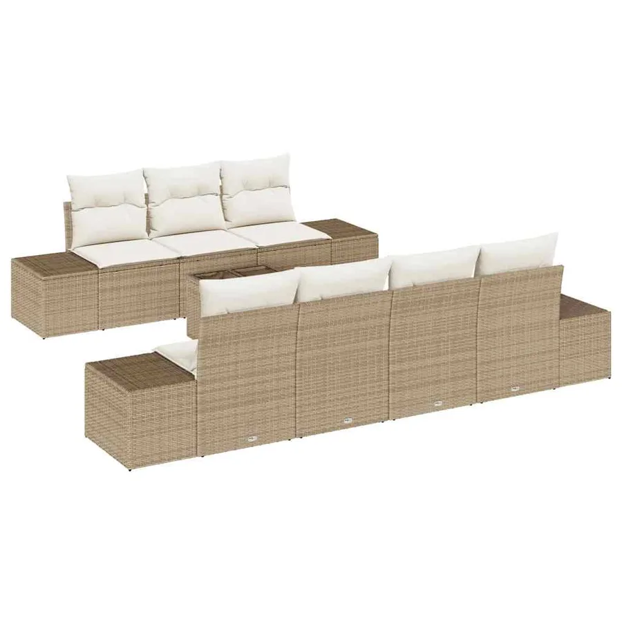Ensemble de canapé de jardin 8 pcs Beige et crème polyrotin - 2
