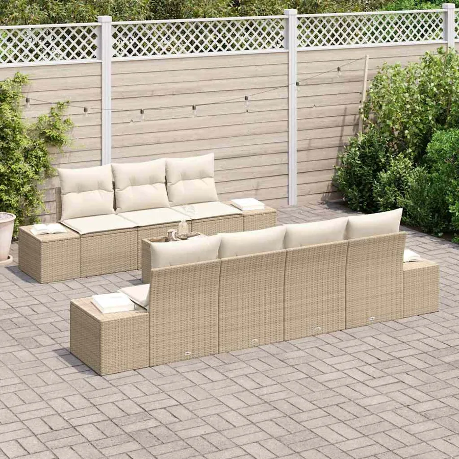 Ensemble de canapé de jardin 8 pcs Beige et crème polyrotin - 3