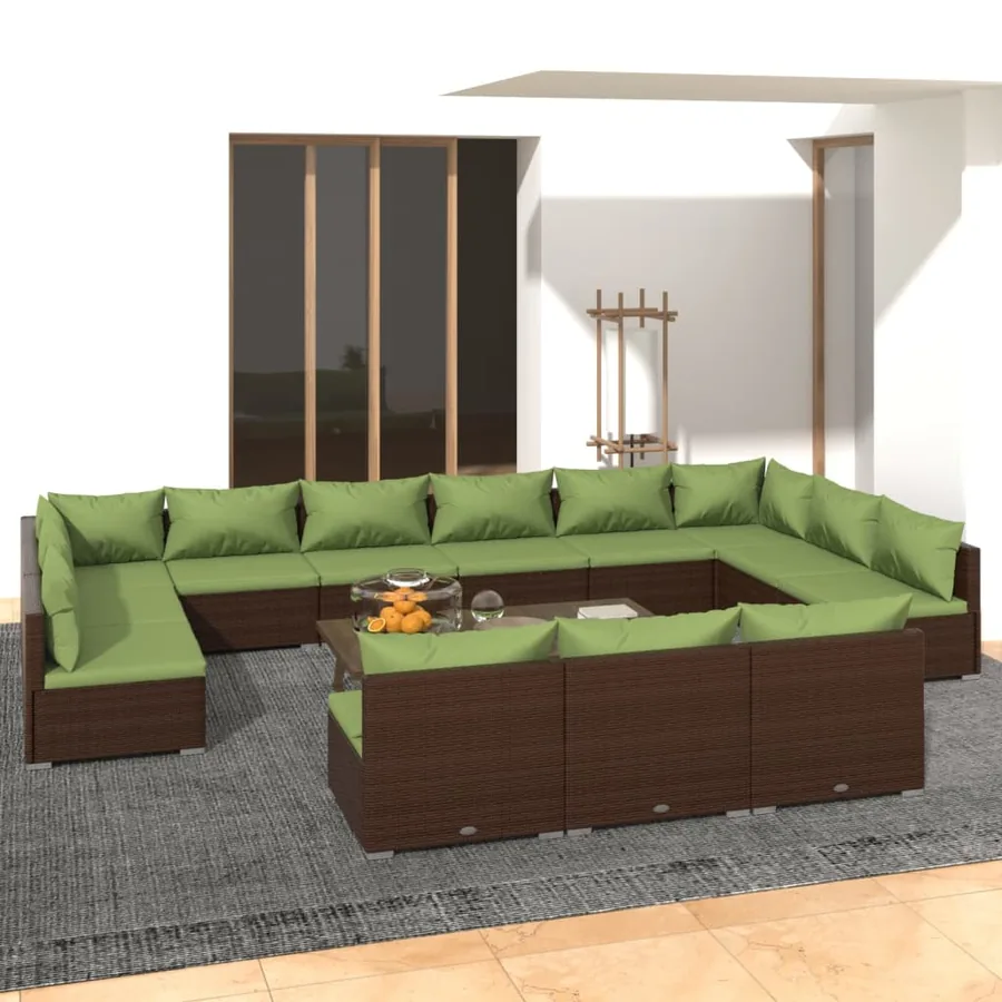 Salon de jardin 13 pcs avec coussins Marron Résine tressée