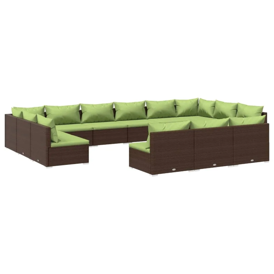 Salon de jardin 13 pcs avec coussins Marron Résine tressée - 2