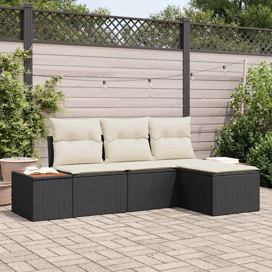 Ensemble de canapé de jardin avec coussin 4 pcs Noir polyrotin