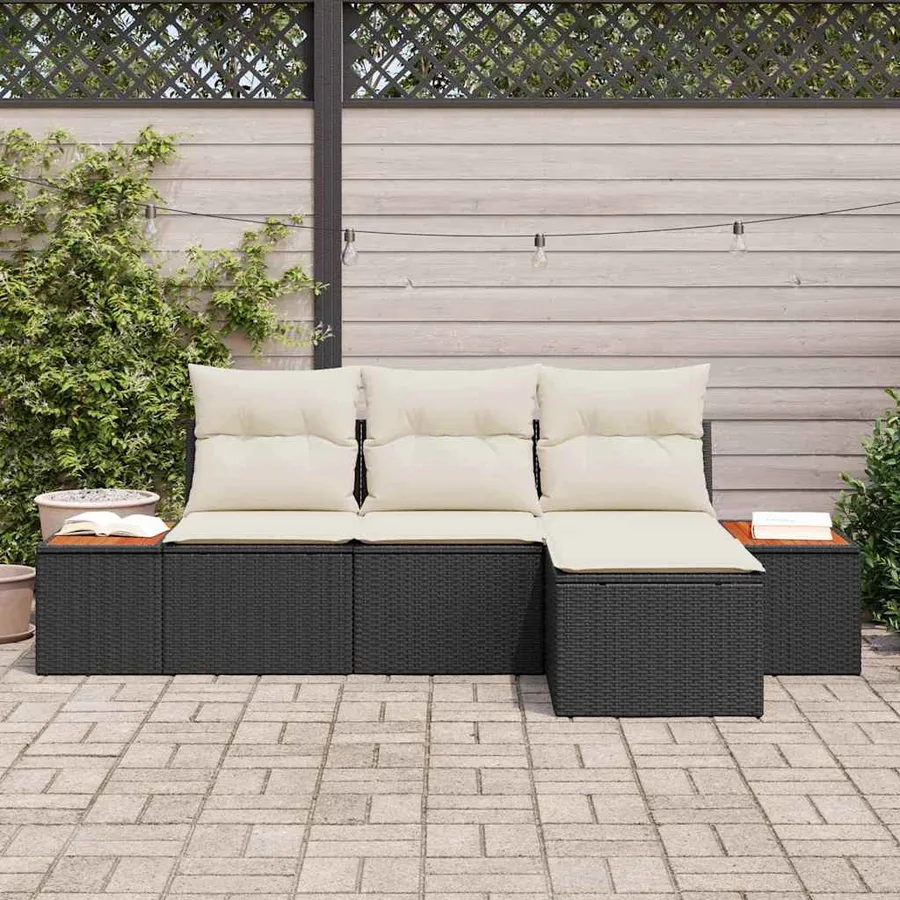Ensemble de canapé de jardin avec coussin 4 pcs Noir polyrotin - 3