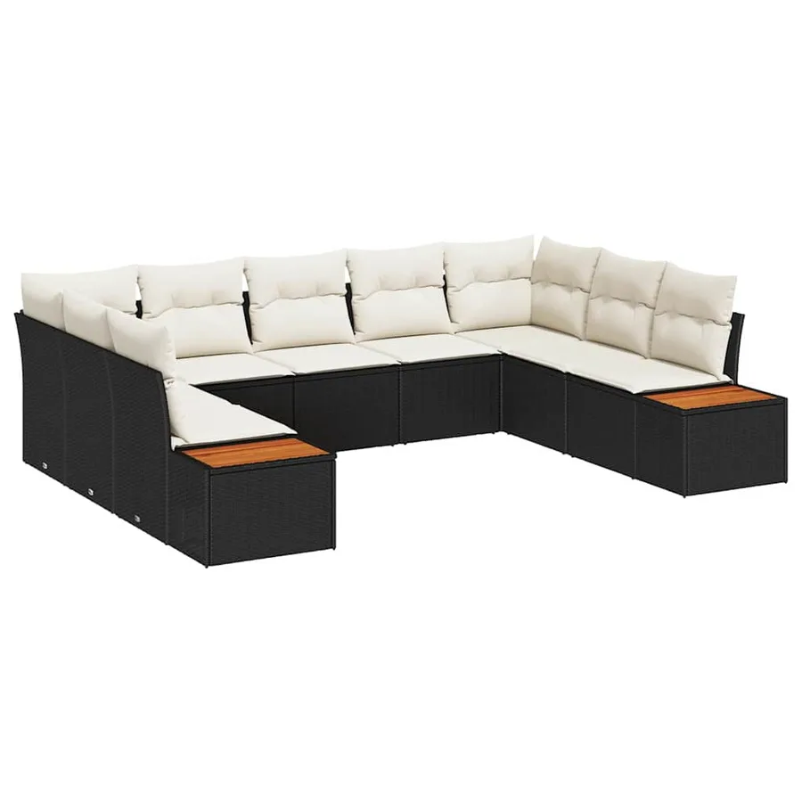 Ensemble de canapé de jardin avec coussin 9 pcs Noir Poly rotin - 2
