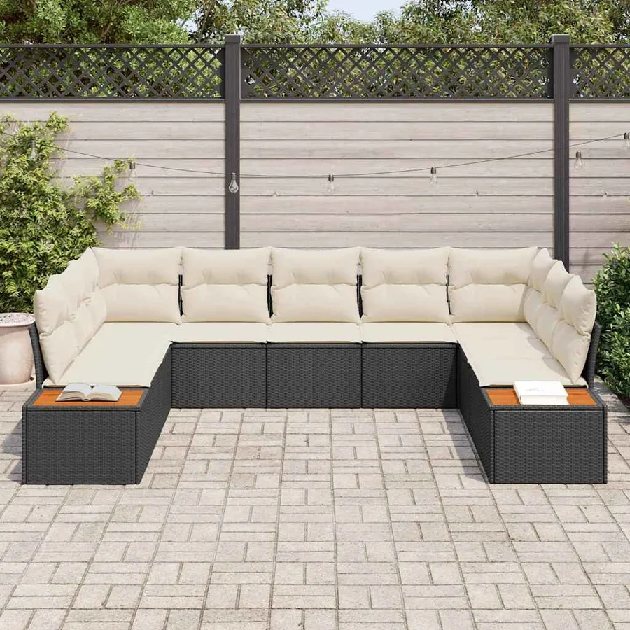 Ensemble de canapé de jardin avec coussin 9 pcs Noir Poly rotin - 3