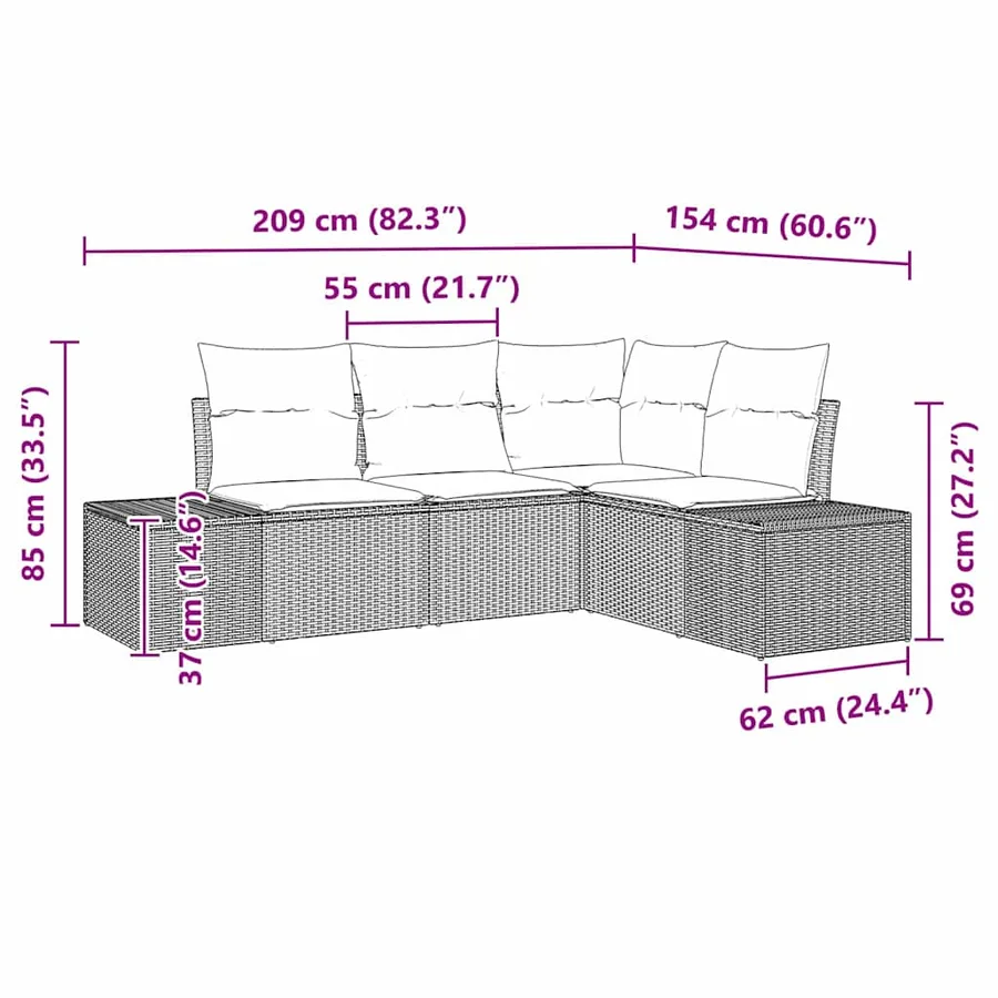Ensemble de canapé de jardin 4 pcs Marron et Crème polyrotin - 12