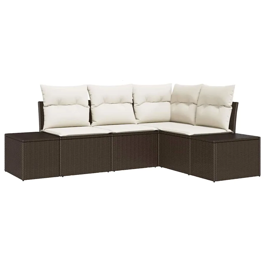 Ensemble de canapé de jardin 4 pcs Marron et Crème polyrotin - 2