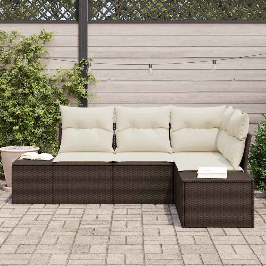 Ensemble de canapé de jardin 4 pcs Marron et Crème polyrotin - 3