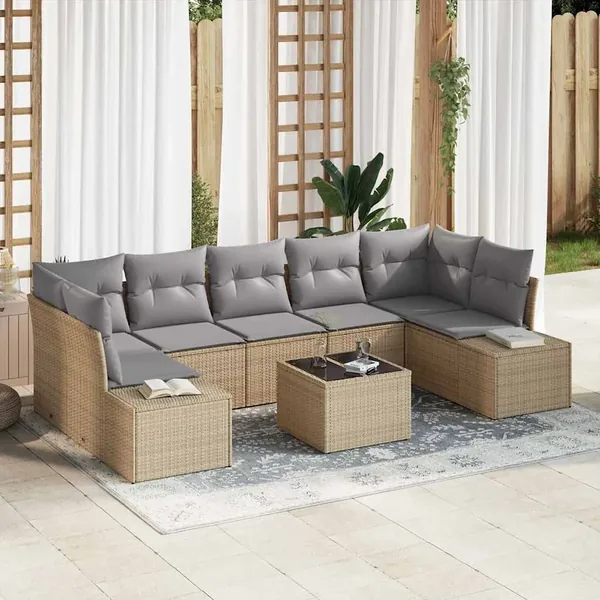 Ensemble de canapé de jardin 8 pcs Beige et gris polyrotin