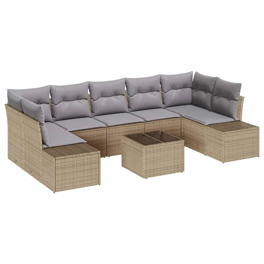 Ensemble de canapé de jardin 8 pcs Beige et gris polyrotin - 2