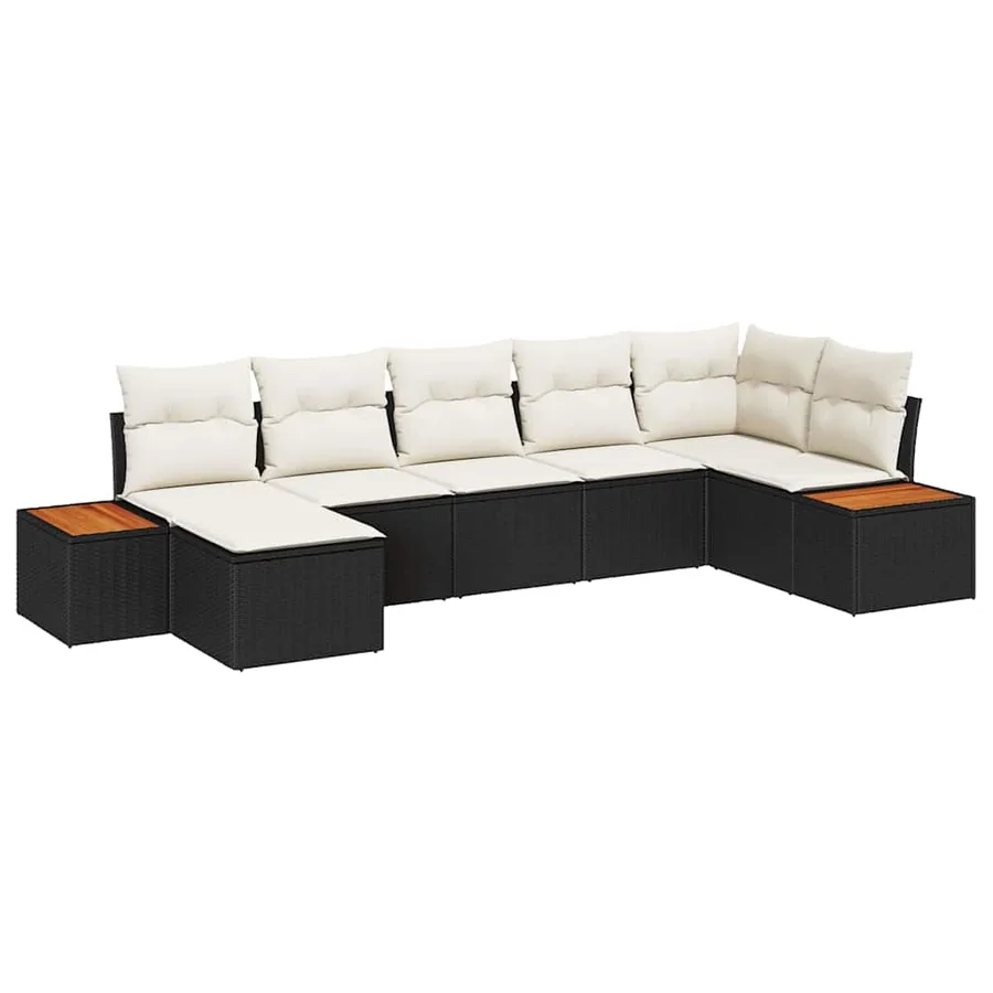 Ensemble de canapé de jardin avec coussin 7 pcs Noir polyrotin - 2
