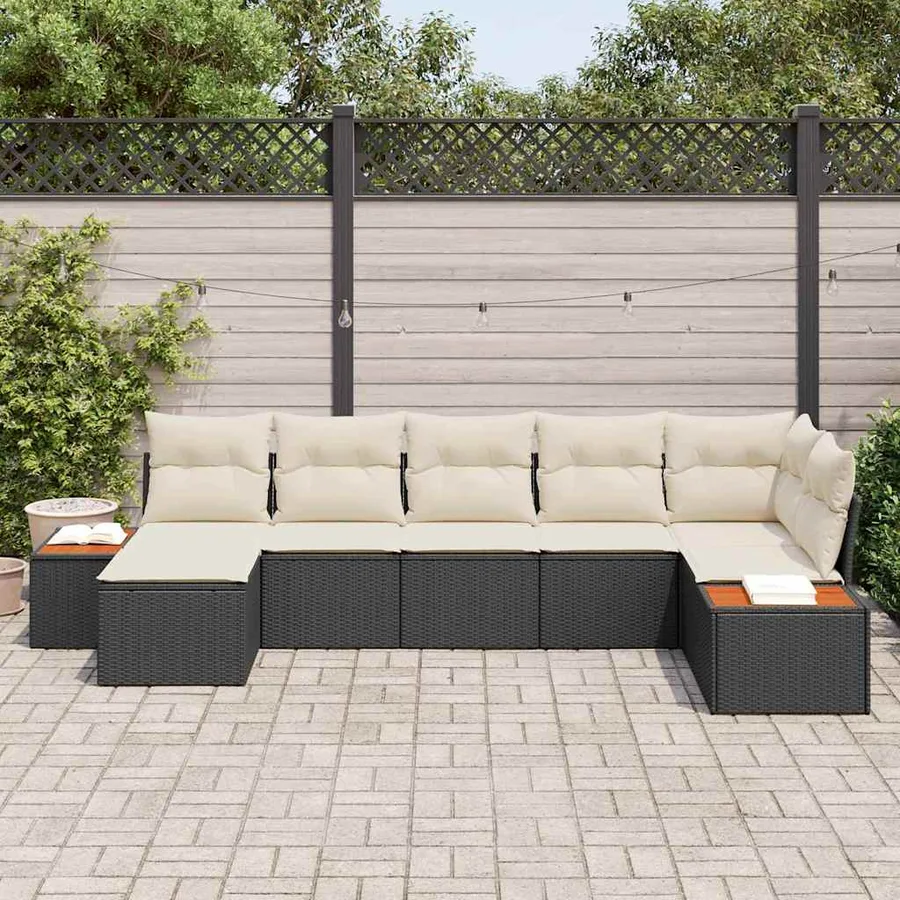 Ensemble de canapé de jardin avec coussin 7 pcs Noir polyrotin - 3