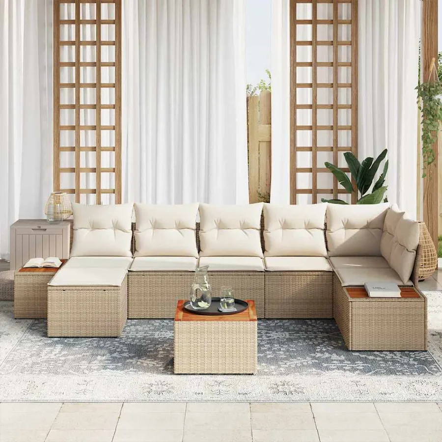 Ensemble de canapé de jardin avec coussin 8 pcs Beige polyrotin - 3