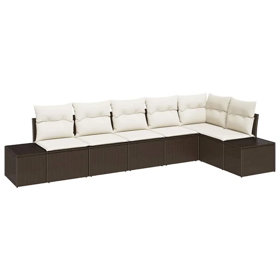 Ensemble de canapé de jardin 6 pcs Marron et Crème polyrotin - 2
