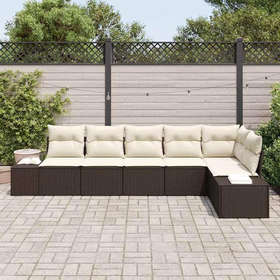 Ensemble de canapé de jardin 6 pcs Marron et Crème polyrotin - 3