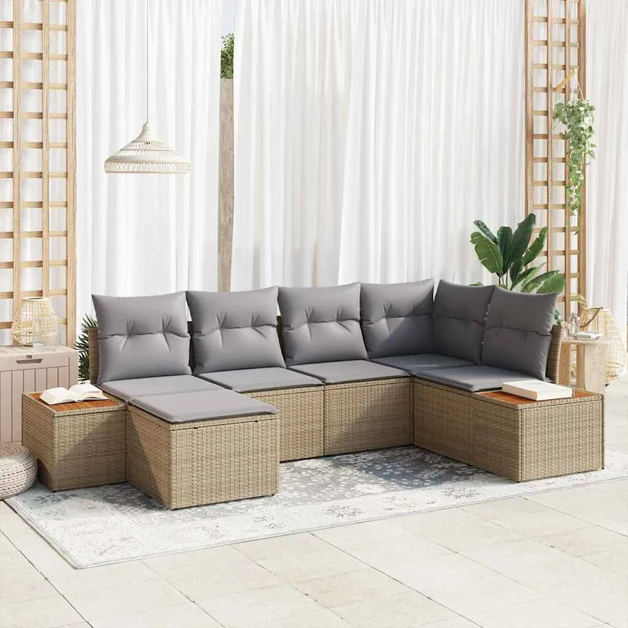 Ensemble de canapé de jardin avec coussin 6 pcs Beige polyrotin