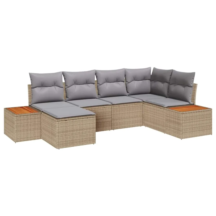 Ensemble de canapé de jardin avec coussin 6 pcs Beige polyrotin - 2