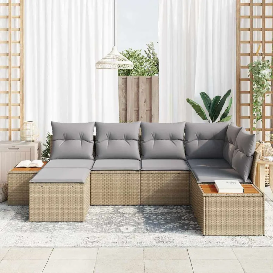 Ensemble de canapé de jardin avec coussin 6 pcs Beige polyrotin - 3