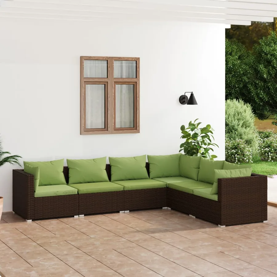 Salon de jardin 6 pcs avec coussins Résine tressée Marron