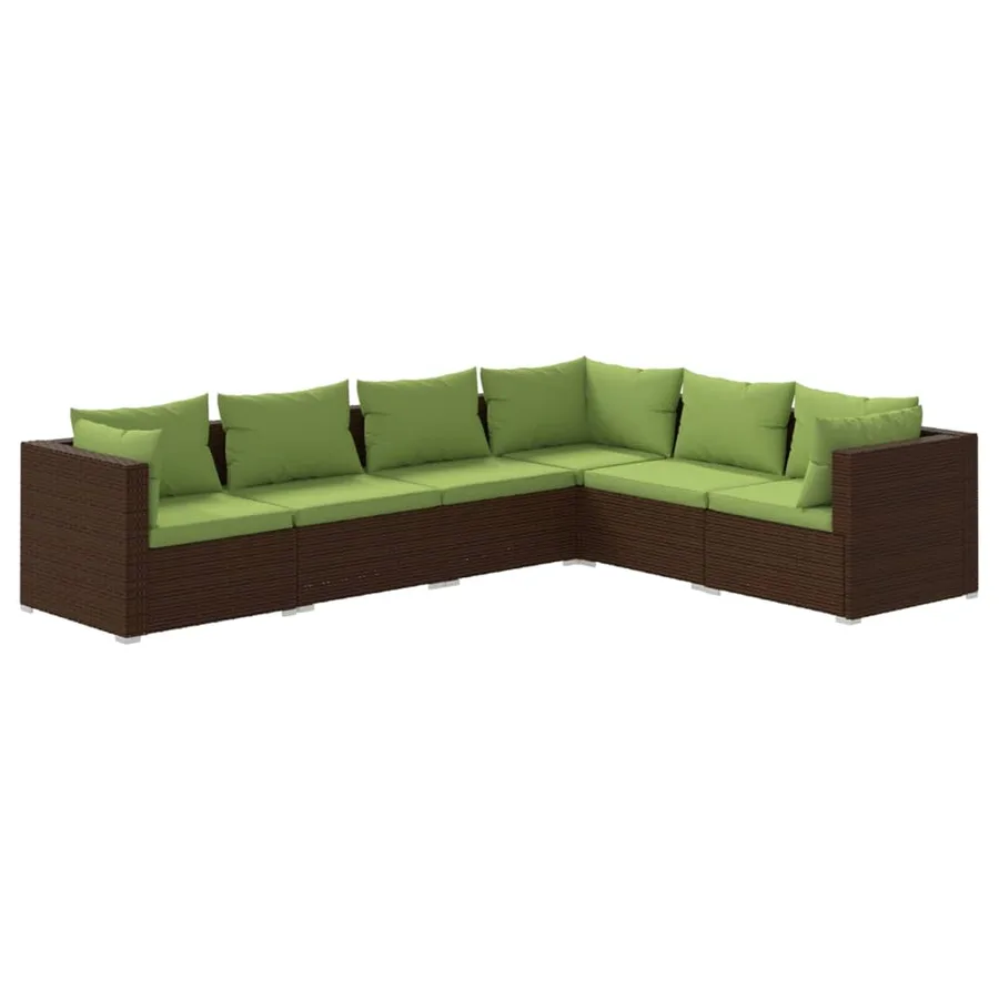 Salon de jardin 6 pcs avec coussins Résine tressée Marron - 2