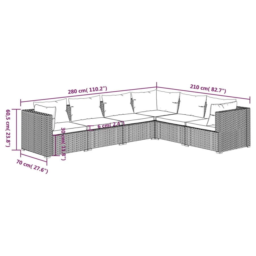 Salon de jardin 6 pcs avec coussins Résine tressée Marron - 5