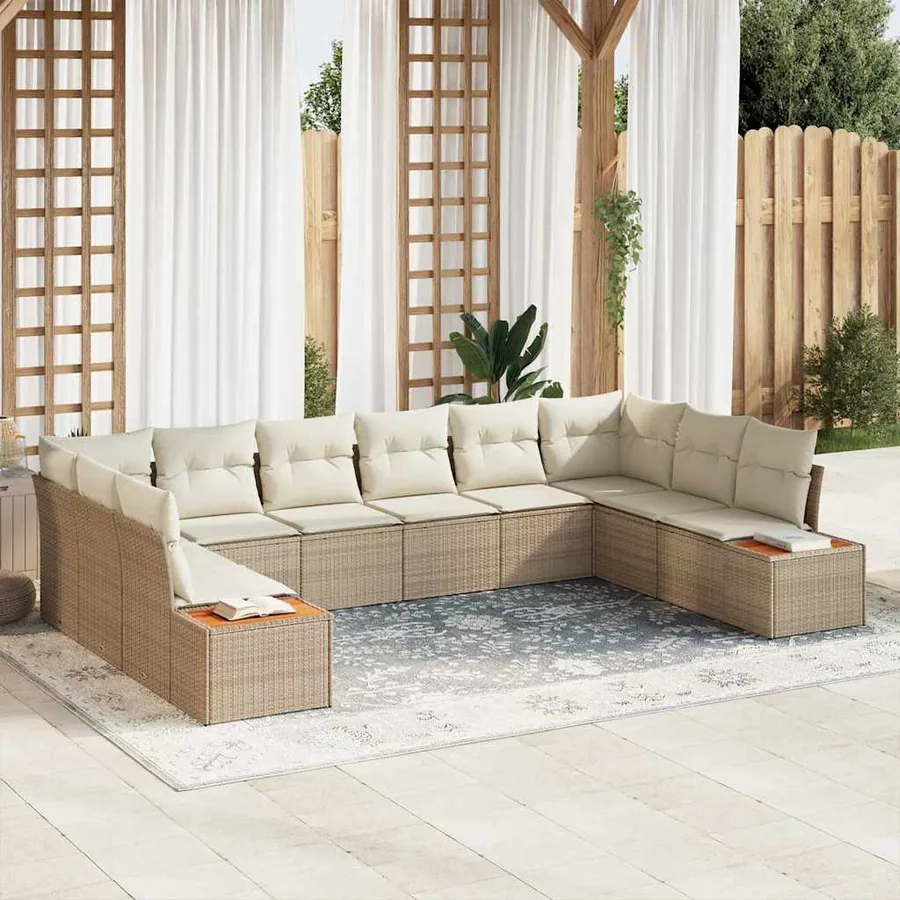 Ensemble de canapé de jardin 10 pcs Beige Poly rotin