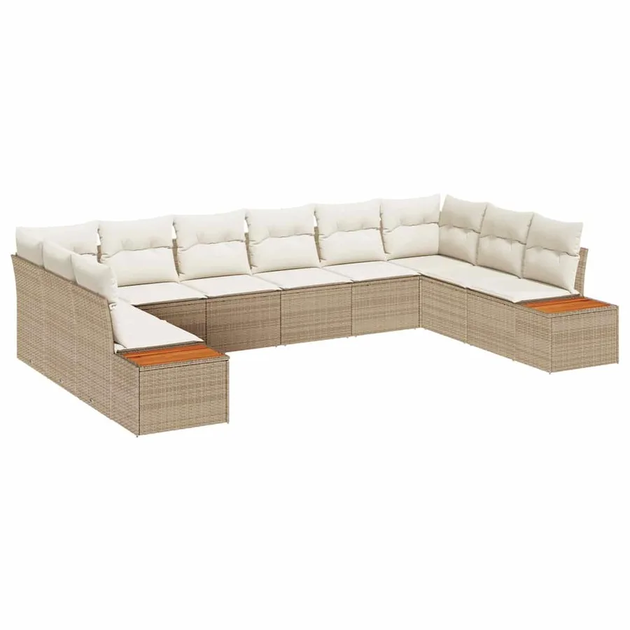 Ensemble de canapé de jardin 10 pcs Beige Poly rotin - 2
