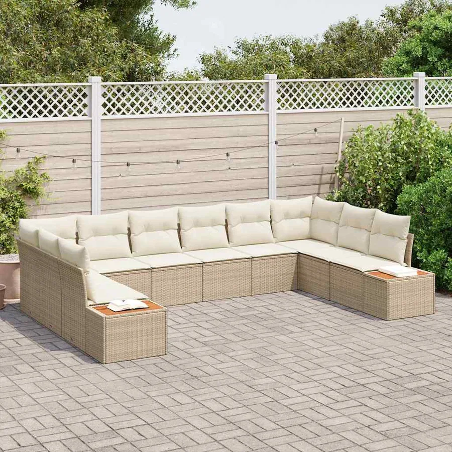 Ensemble de canapé de jardin 10 pcs Beige Poly rotin - 3