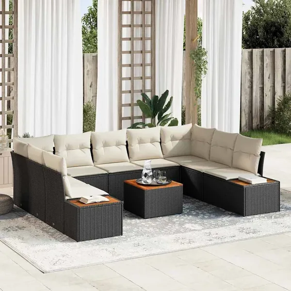 Ensemble de canapé de jardin 10 pcs Noir Poly rotin