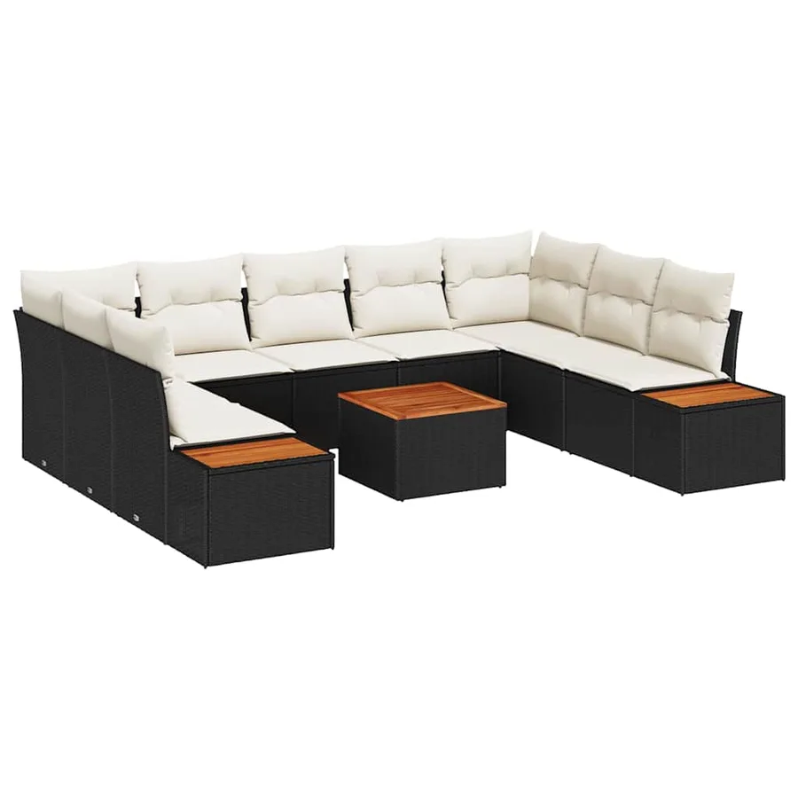 Ensemble de canapé de jardin 10 pcs Noir Poly rotin - 2